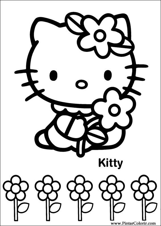 Drawings To Paint & Colour Hello Kitty - Print Design 016