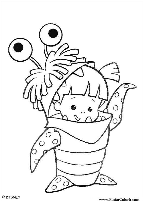 Desenho de Monstros e companhia - Boo disfarçada pintado e